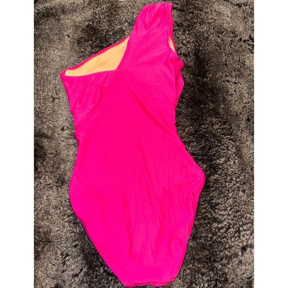 J.Crew Hot Pink Radiant Fuchsia Ruched One Shoulder One Piece Swimsuit Sz 8 Pool - Picture 4 of 9
